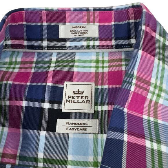 Peter Millar Nanoluxe Easycare Lightweight Plaid Button Down Shirt Men's Size M - Picture 3 of 5